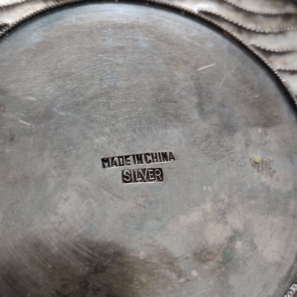 Chinese Export Dragon Ashtray Sterling Silver Enamel Jade Rim 332gr - Picture 3 of 16